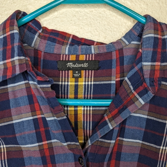 Madewell Plaid Button Down Tank Top with Fringe and Collar Medium - Picture 4 of 7